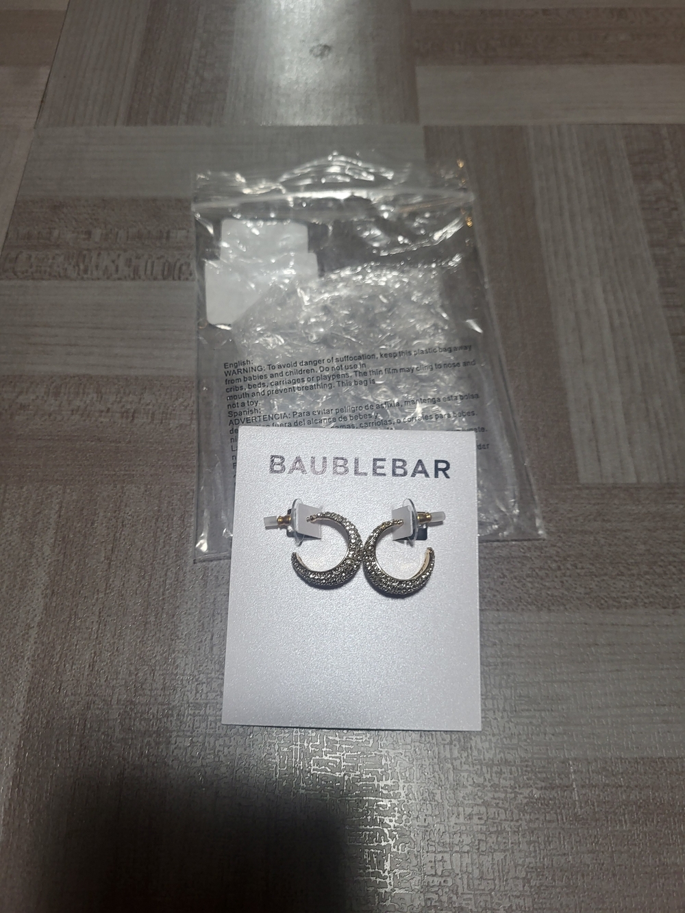 BaubleBar Crescent Moon Stud Earrings — Gold w Rhinestones